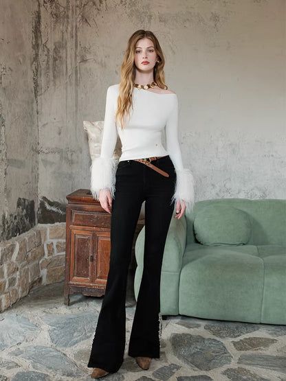 Asymmetric Off-Shoulder Slim-Fit Knit Base Layer