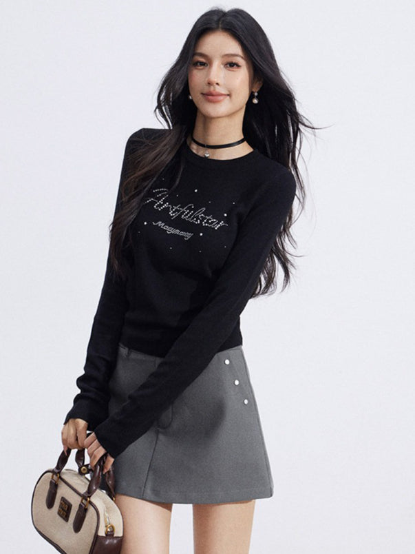 Embellished Soft Knit Long Sleeve T-Shirt