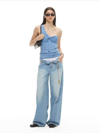 Beverly Washed Wide-Leg Denim Trousers