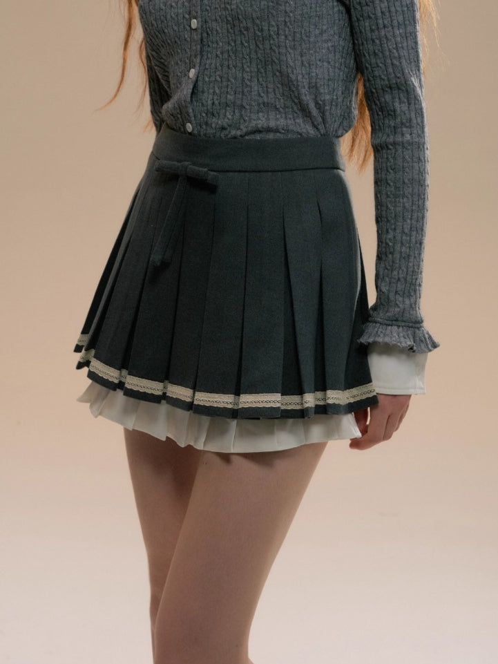 Gray Bow Pleated Skirt