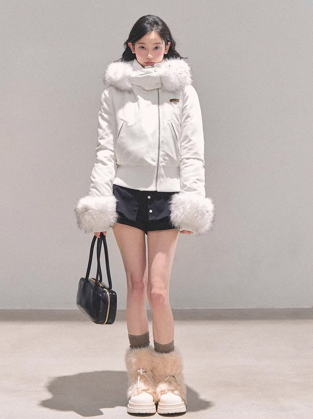 Faux Fur White Duck Down Puffer Jacket
