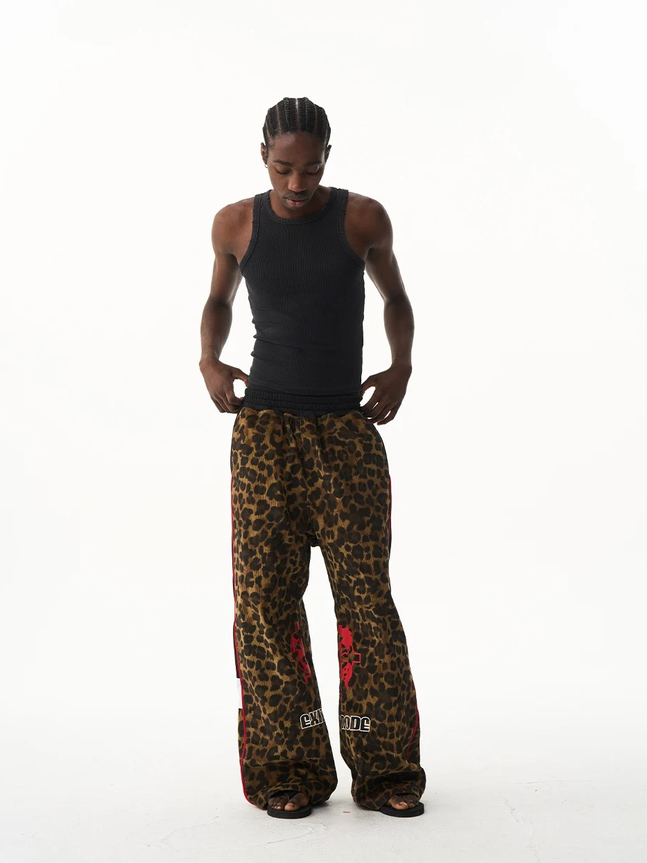Vintage Leopard Print Relaxed Straight-Leg Track Pants