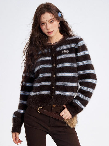 Striped Mink Velvet Knit Sweater