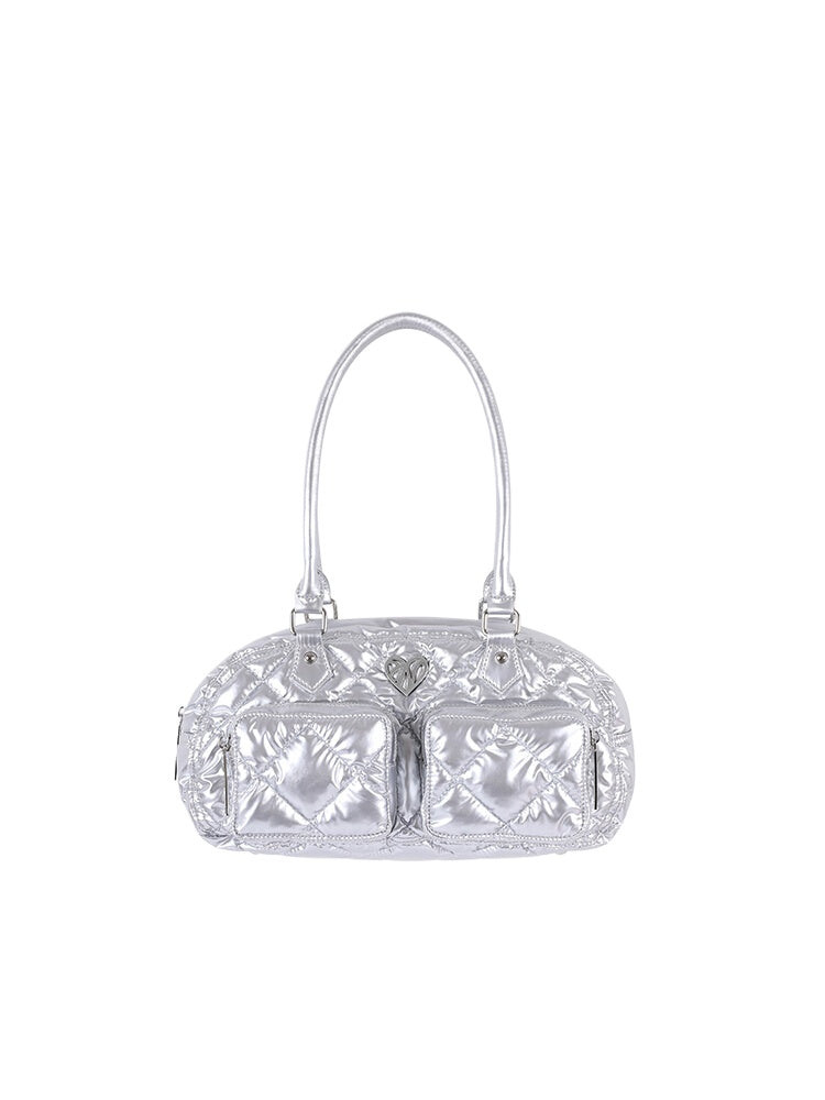 Silver Puff Multi-Pocket Large Capacity Baguette Bag