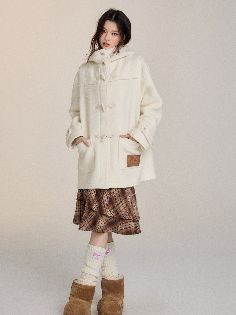 Preppy Plaid Shearling Coat