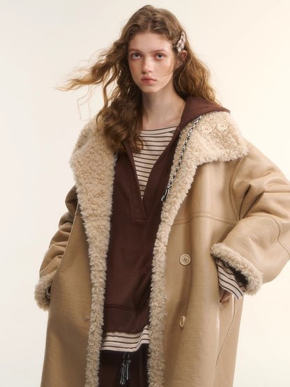 Shearling-Style Panelled Mid-Length Coat