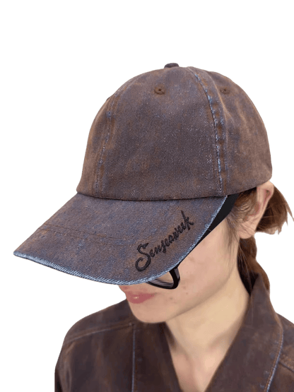 Embroidered Logo Washed Denim Baseball Cap