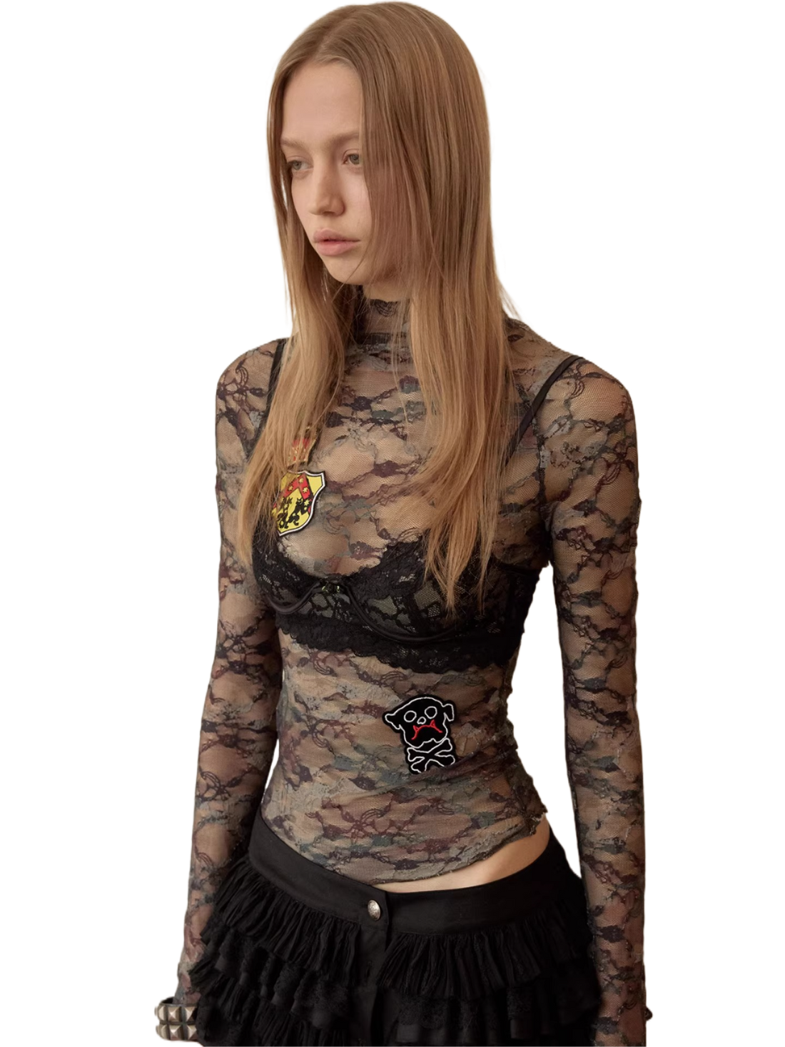 Vintage Camouflage Lace Fitted Top