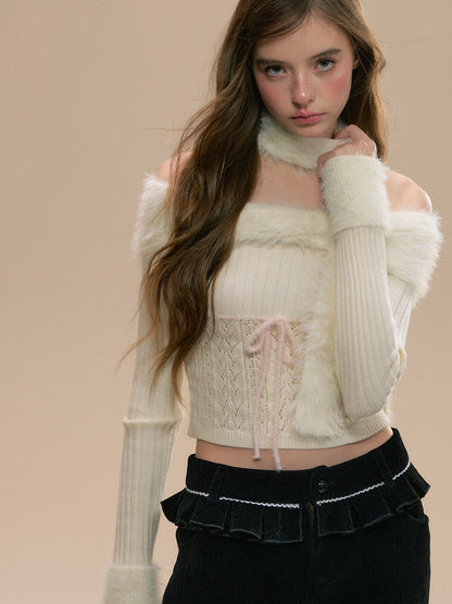 Off-shoulder Vintage Knitted Sweater