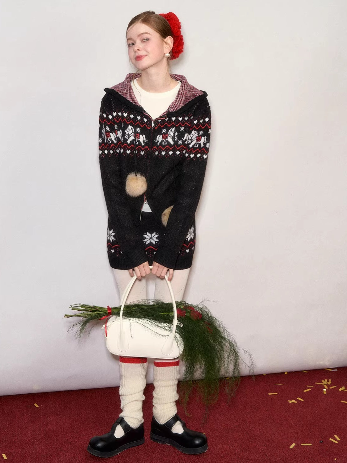 Hooded Knit Cardigan &amp;  Mini Skirt Two-Piece Set