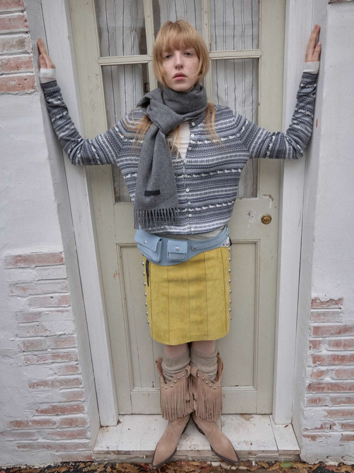 Suede Studded High-Waist Midi Skirt