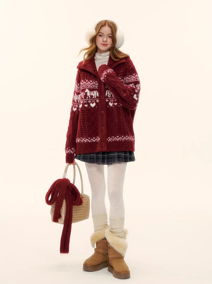 Red Loose Knit Sweater Cardigan