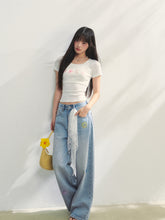 Embroidered Denim Wide-Leg Pants - CHINASQUAD