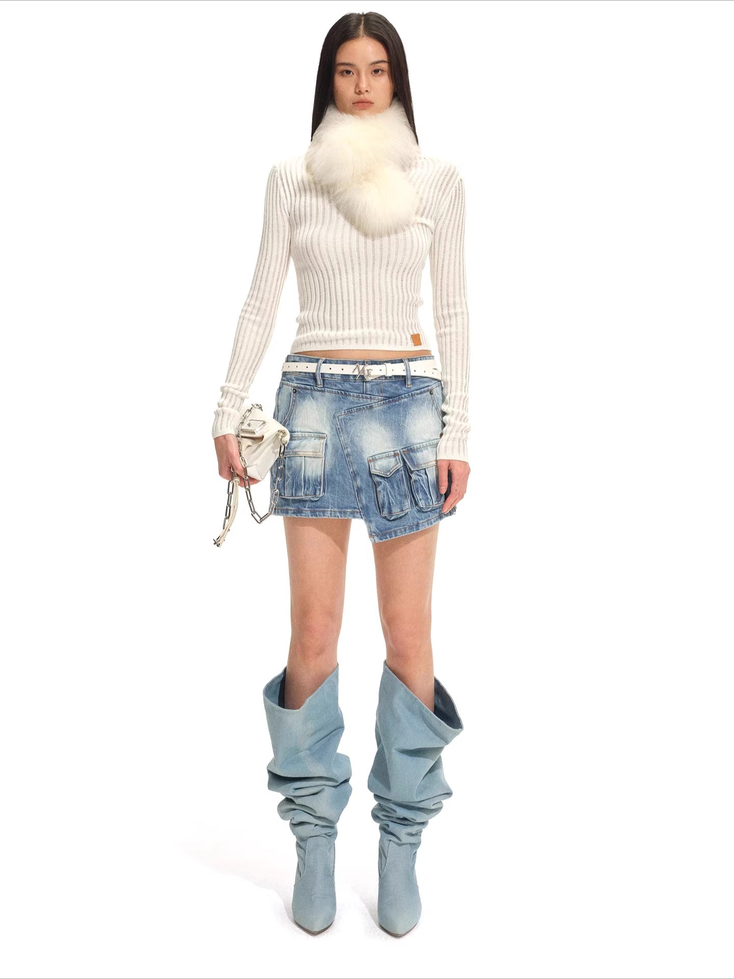 Ranch-Style Layered Denim Mini Skirt