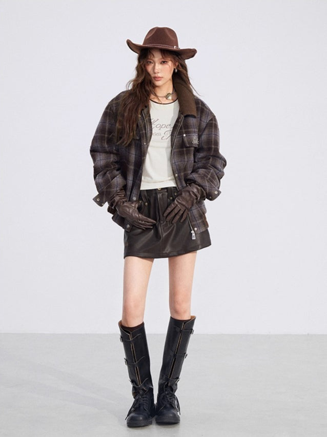 Melange Wool-Blend Quilted Plaid Jacket