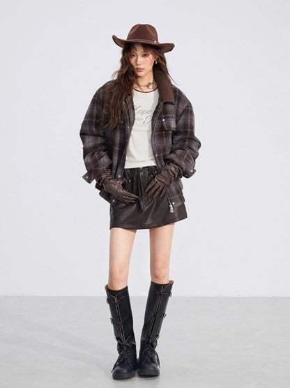 Melange Wool-Blend Quilted Plaid Jacket
