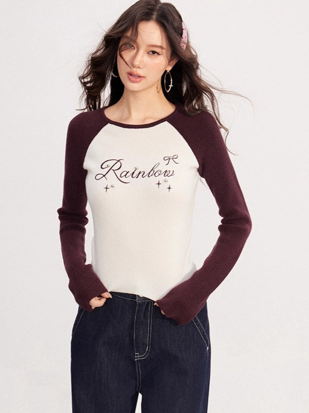 Contrast-Embroidered Raglan T-Shirt