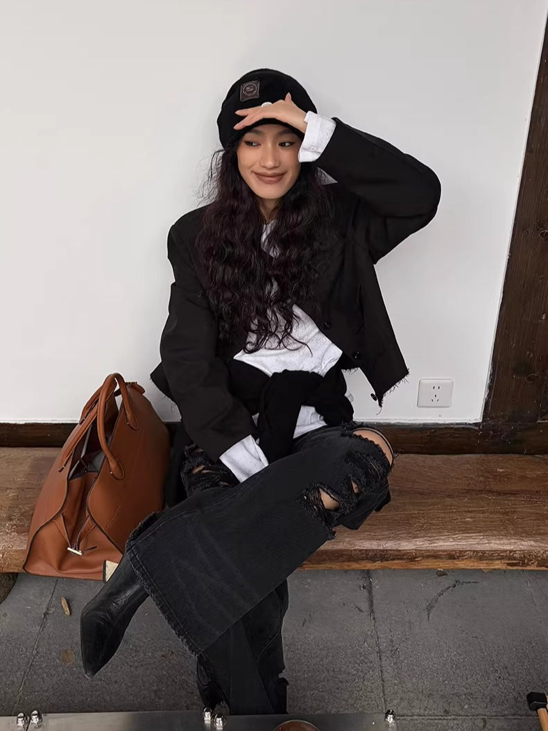 Black-Whisker Straight-Leg Denim Jeans