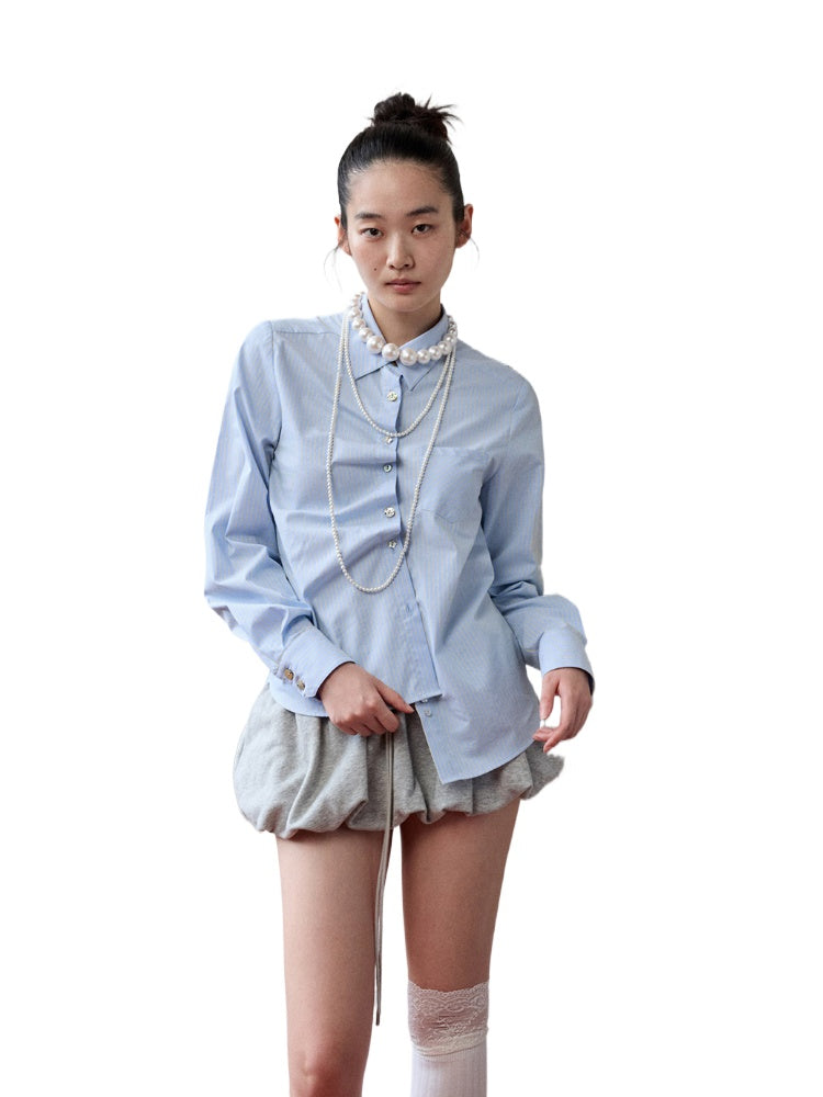 Solid Color Shell Button Fitted Shirt - CHINASQUAD