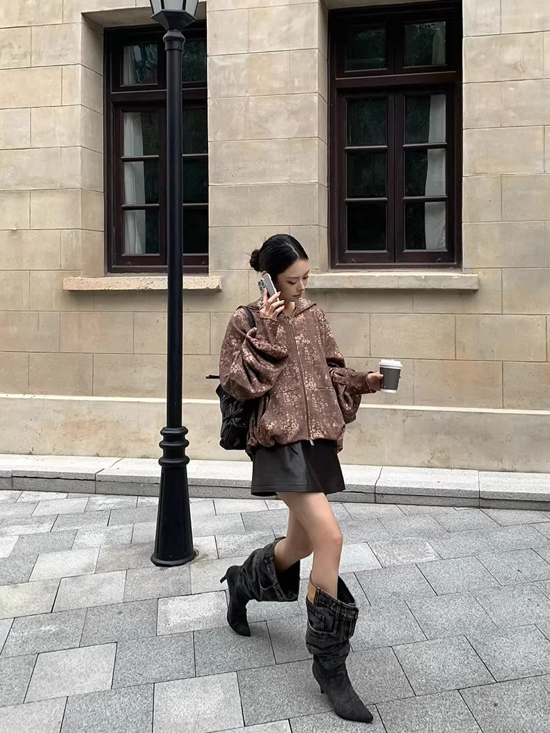 Oversized Hooded Zip-Up Sweatshirt