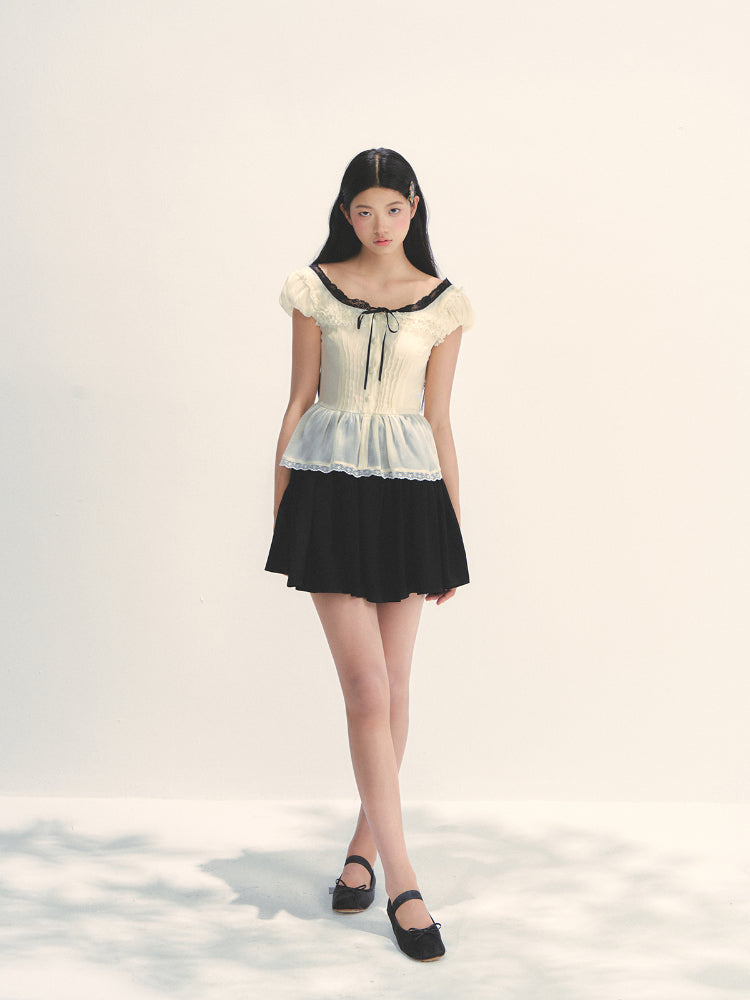 Tuck Pleat Color Blocked Tea- Length Dress