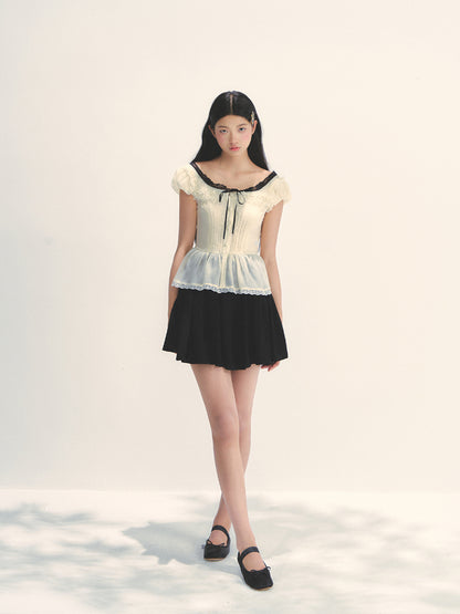 Tuck Pleat Color Blocked Tea- Length Dress