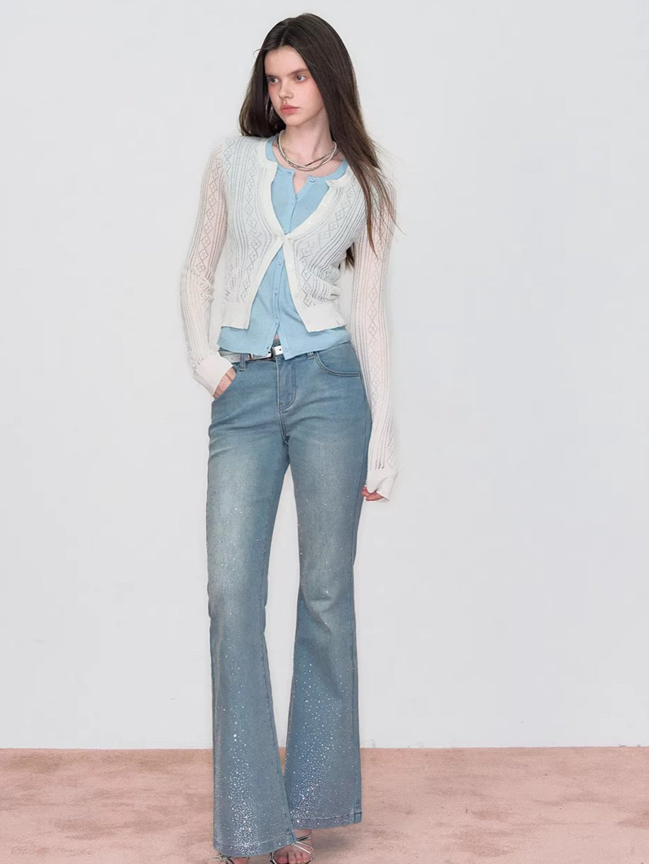 Layered-Effect Contrast Knit Cardigan