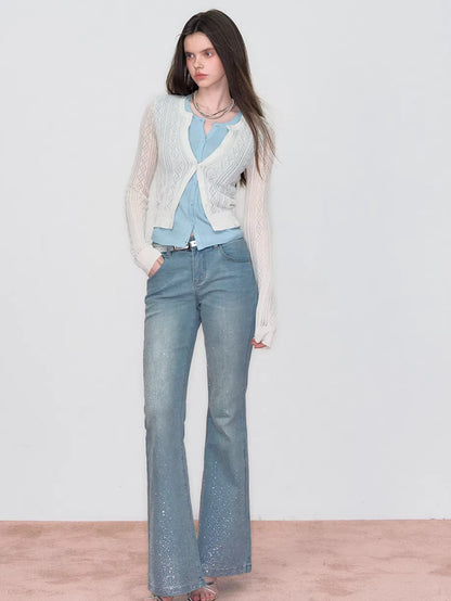 Layered-Effect Contrast Knit Cardigan