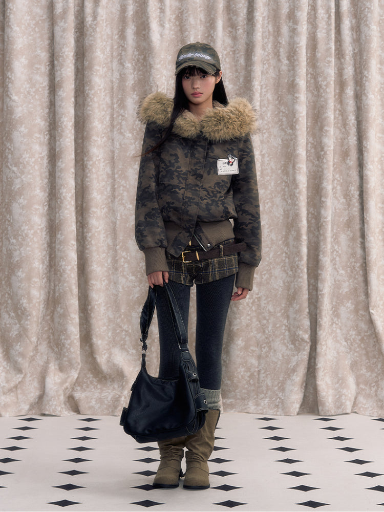 Faux Fur Lined Zipper Fur Collar Jacket