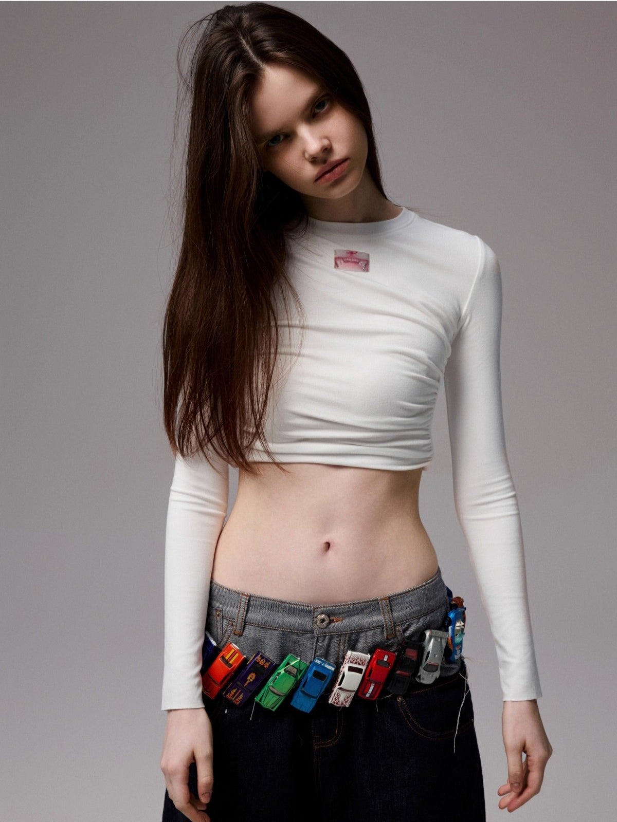 Ruched Long Sleeve Cropped T-shirt - CHINASQUAD
