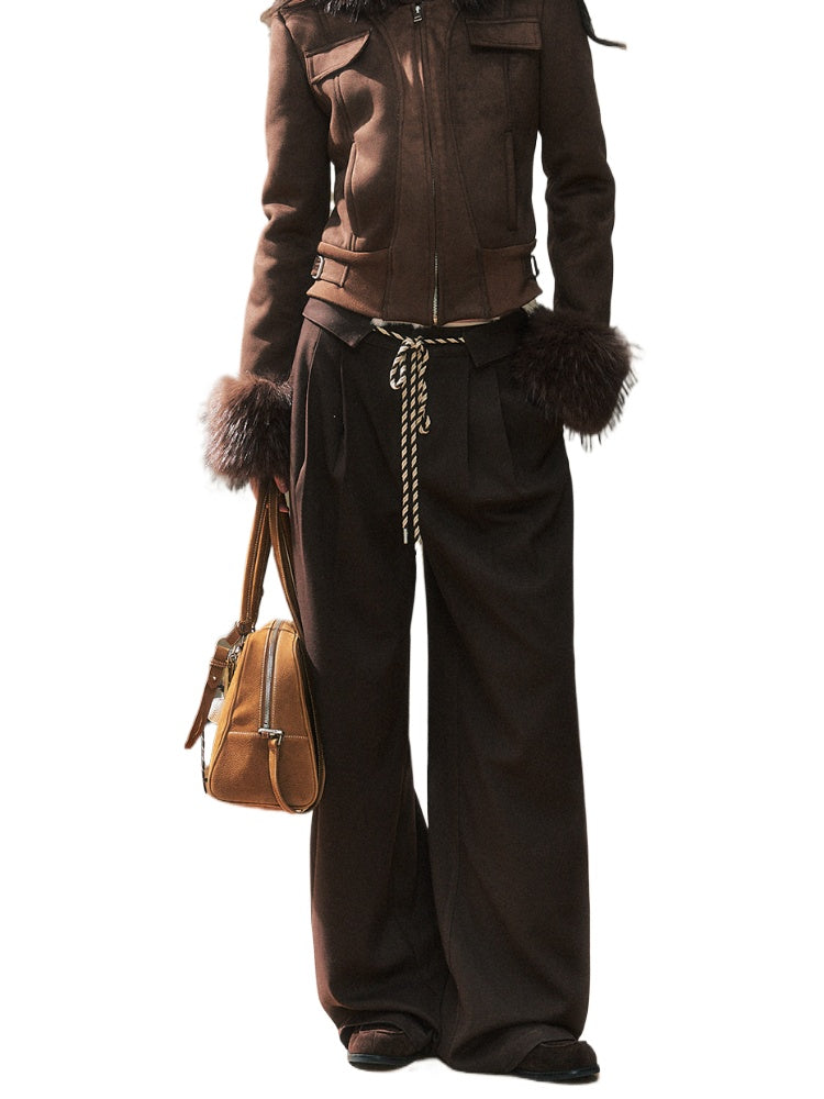 Casual Brown Wide-Leg Pants