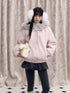 Soote Season Pink Bow Tie Hooded Fur Baseball Jacket – view 6