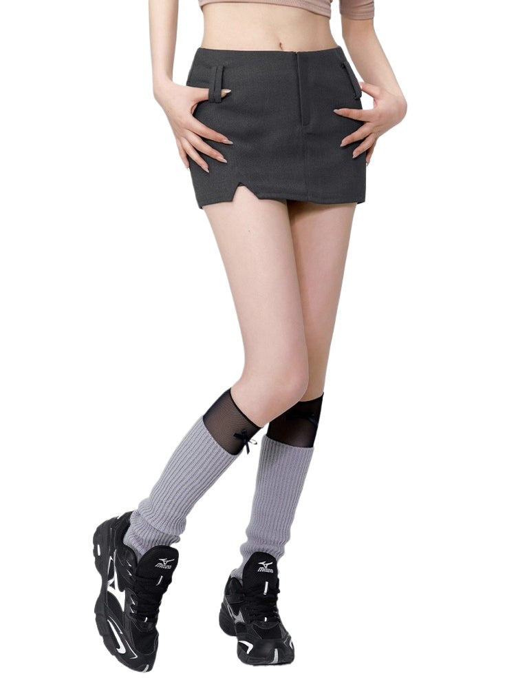 Black &amp; Grey Low-rise Blazer Mini Skirt