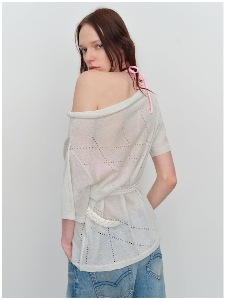 Linen Hollow-out Knitted T-Shirt