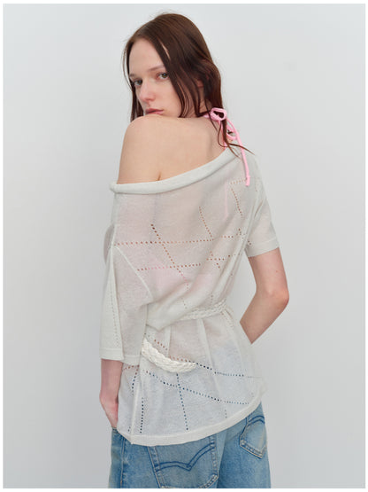 Linen Hollow-out Knitted T-Shirt