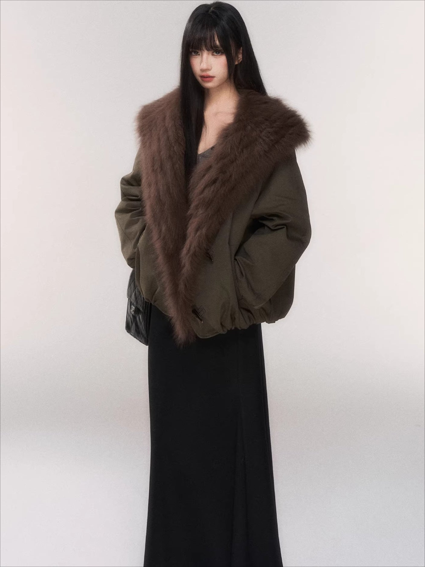Fur Collar Goose Down Cropped Puffer Jacket