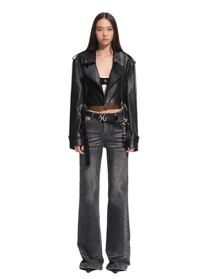&quot;Djembe Series&quot; 100% Water-stained Lambskin Cropped Jacket - CHINASQUAD