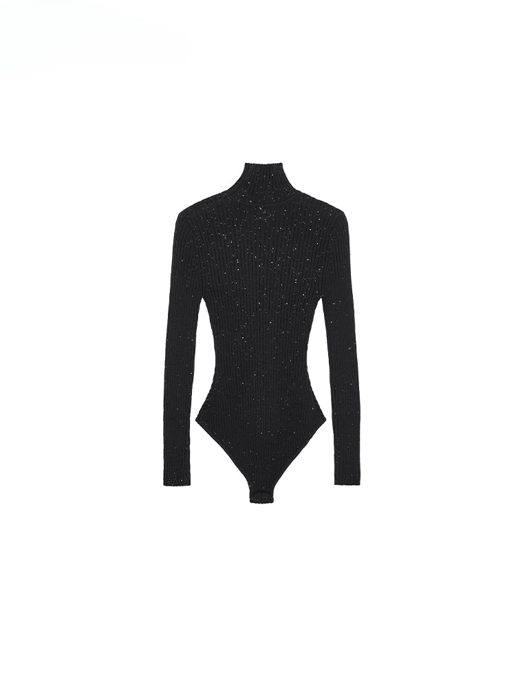 Black High Neck Ribbed Bodysuit