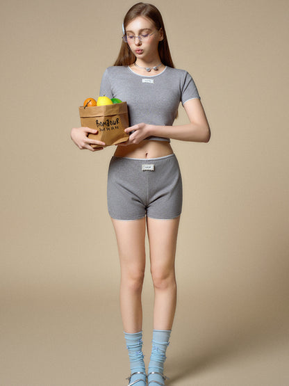 Silver-Filament Knit Low-Waist Shorts