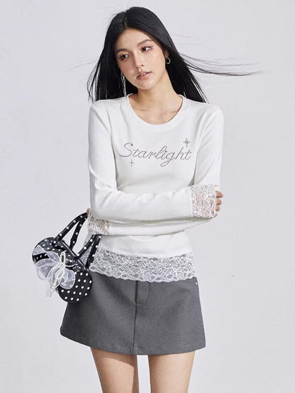Rhinestone Lace Long Sleeve Base Layer