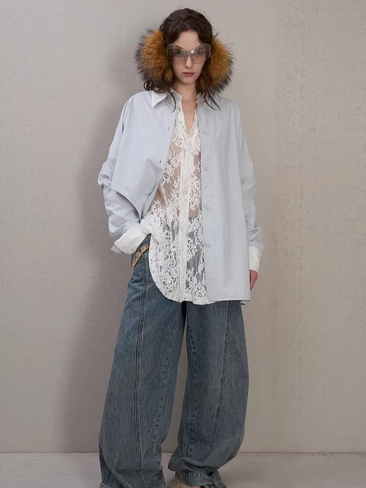 Lace-Detail Oversized Silhouette Shirt
