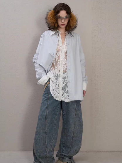 Lace-Detail Oversized Silhouette Shirt