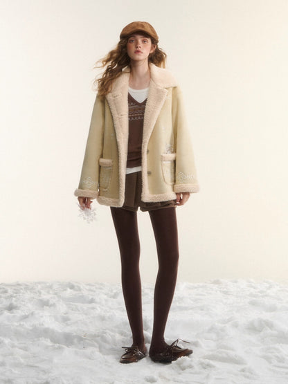 Suede Embroidered Fleece-Lined Jacket