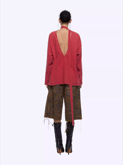 Washed Portrait Print Long Sleeve T-Shirt