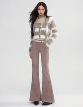 Camel Striped Knitted Cardigan - CHINASQUAD