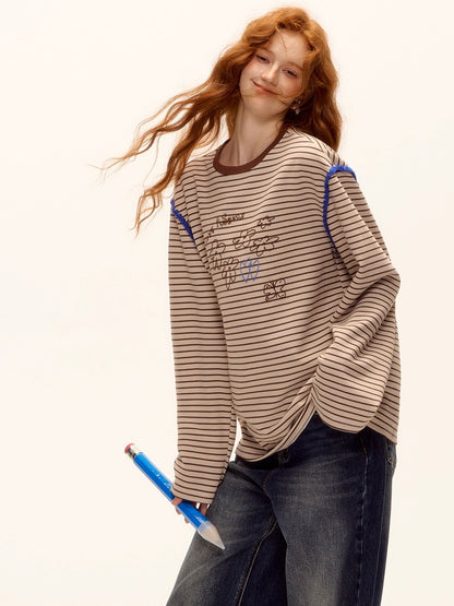 Striped Contrast Embroidered Shell T-Shirt