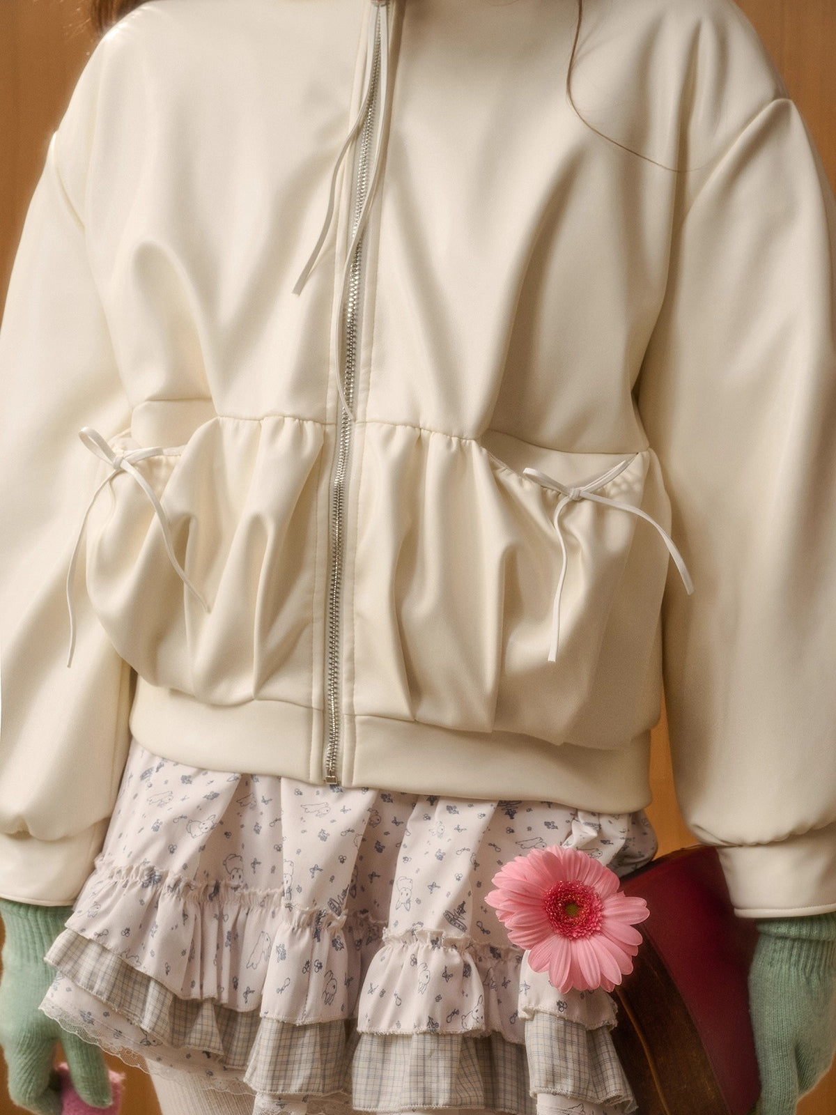Cream Leather Soft Padded Jacket