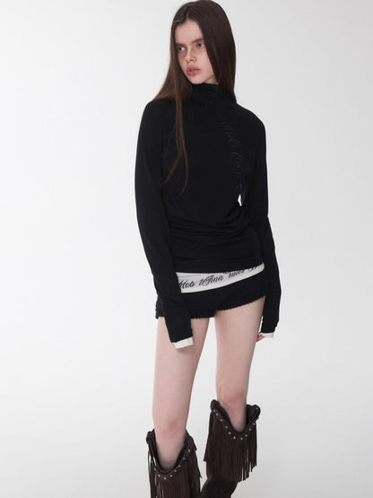 Basic Round-Neck Letter Print Semi-Sheer T-Shirt