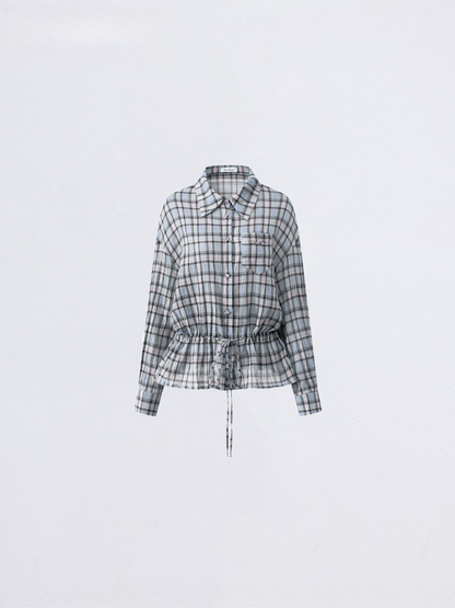Vintage Plaid Drawstring Shirt
