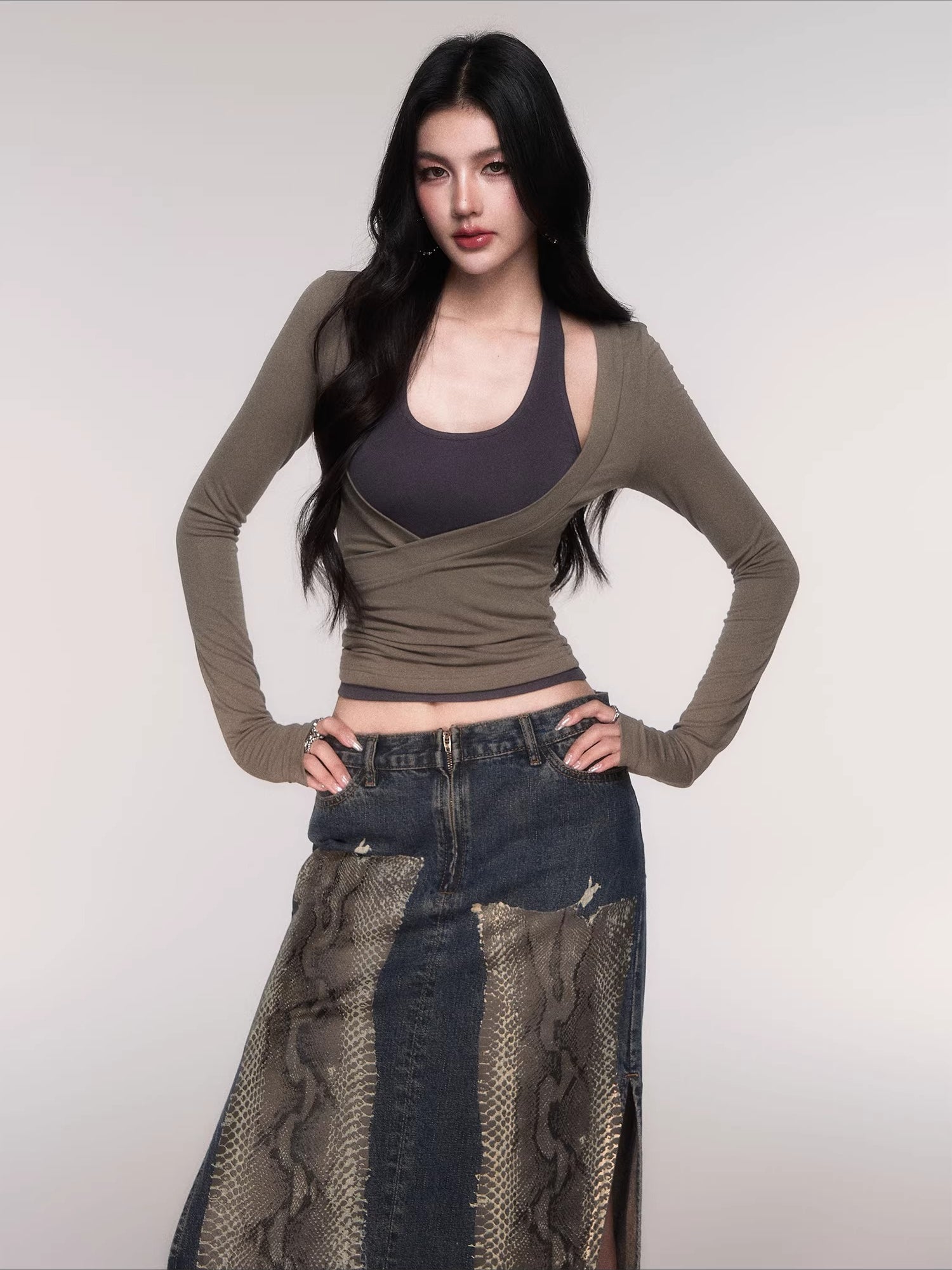 Layered Long-Sleeve Slim-Fit T-Shirt Set